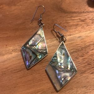 Vtg Silver Abalone or Mother of Pearl Drop Earrings Signed